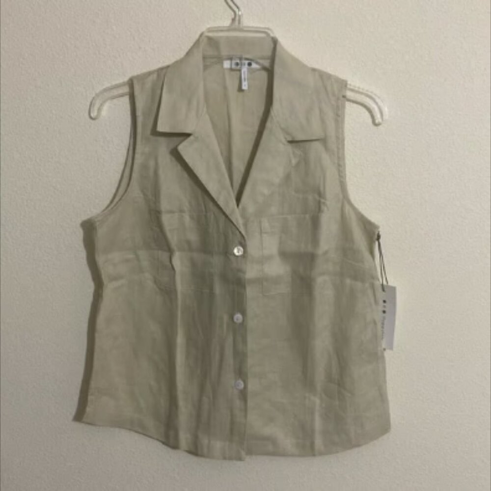 THREE DOTS 100% Linen Sleeveless Shirt Linen Blouse Women's Size S